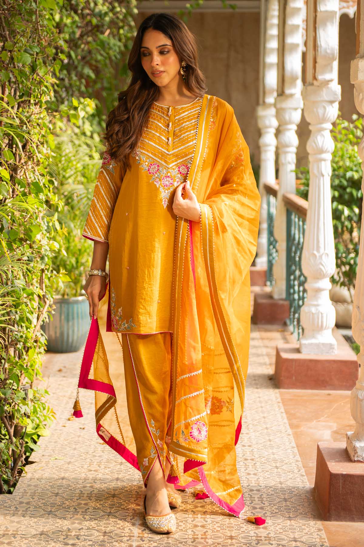 Buy Mustard Embroidered Dhoti Set Online